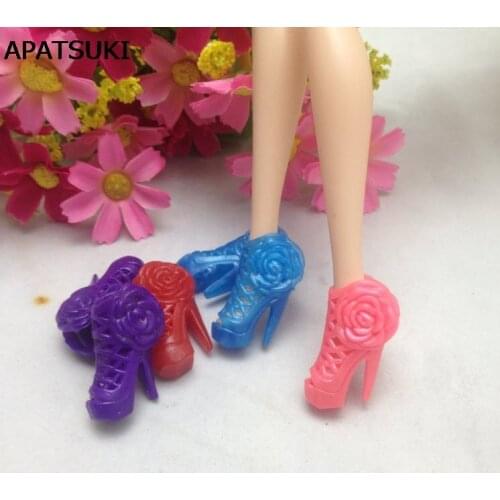 5pairs/lot Mix Colors Rose Flower Design Shoes High Heel Shoes For Barbie Doll Fit For Barbie Dress Outfit 1/6 Dolls Kids Toy