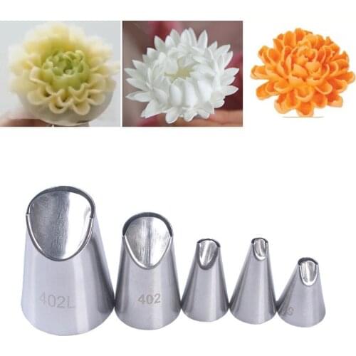 5pcs/set Chrysanthemum Nozzle Icing Piping Pastry Nozzles Tips Kitchen Gadget Baking Accessories Making Cake Decoration Tools