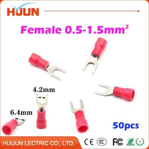 50pcs/lot SV1.25-4 Insulated Fork Wire Splice Connector Copper Electrical Cable Crimp Spade Terminal Cold Pressing for 0.5-1.5mm