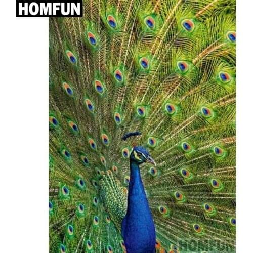 HOMFUN Diamond Embroidery 5D DIY Diamond Painting "Animal peacock" Rhinestone Cross Stitch Home Decoration A04194