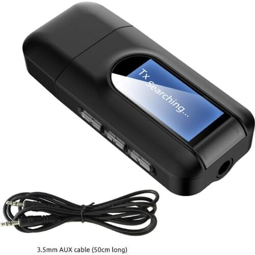 Bluetooth 5.0 Audio Receiver Transmitter with 3.5mm LCD Screen 3.5 AUX Stereo USB Plug Bluetooth Adapter for Car PC TV Headset