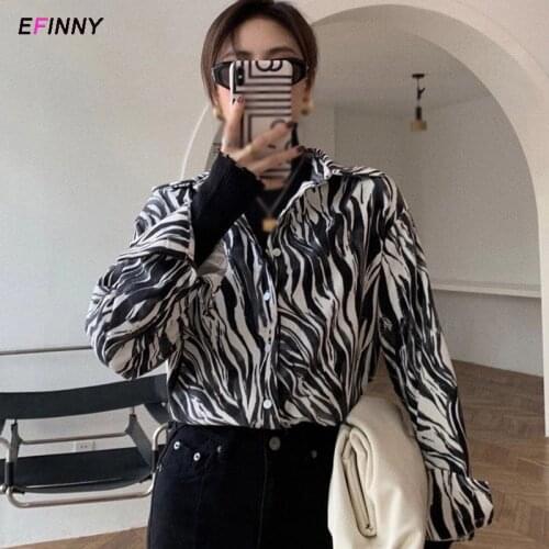 Womens Blouses Shirts Zebra Pattern Blouses Spring Autumn Tie-Dye Fashion Casual Loose Long Sleeves Shirts