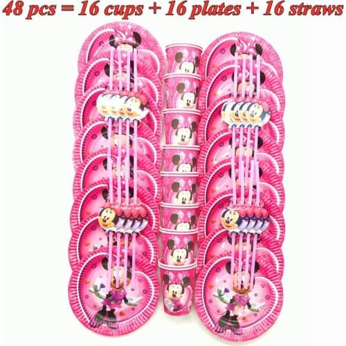Disney Minnie Mouse Kids Birthday Party Supplies Cups Plates Straws Disposable Tableware Set Baby Shower Girl Party Decor Supply