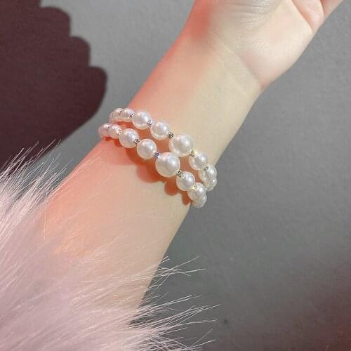 European and American exaggerated atmospheric design double-layer bracelet with rhinestones and pearls fashion net red bracelet