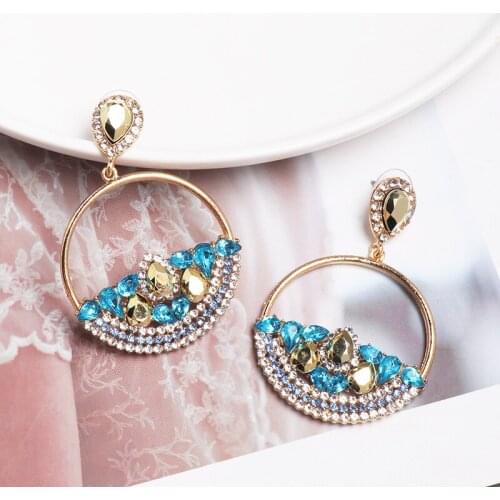 HYSECMAO New Bohemian Colorful Crystal Beaded Hanging Earrings Fashion Round Drop Earrings Statement Women Wedding Jewelry Gifts