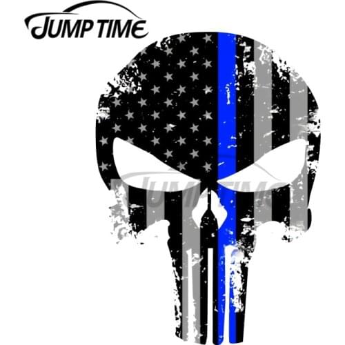JumpTime 13 x 6.8 cm Thin Blue Line Skull USA Flag Police Mens Shirt Car Stickers Graffiti Decal Vinyl Car Wrap Auto JDM SUV