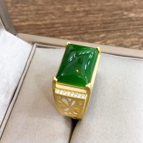 Jadery Vintage Green Jade Gemstone Rings Men Open Adjust 925 Sterling Silver Party Wedding Ring Man 18k Gold Jewelry Best Gifts