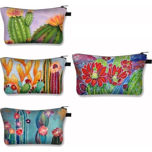 Funny Cactus Pattern Makeup Bag Ladies Cosmetic Bags Female Cacti Portable Makeup Case Zipper Toiletry Bag Organizer Gift