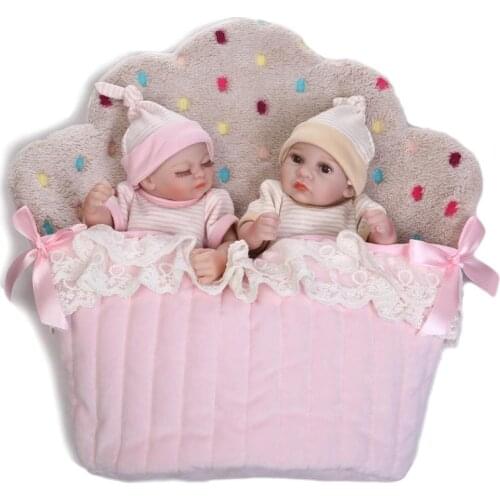 Twins 11 Inches 27cm Mini Baby Reborn Dolls Realistic Newborn Babies Sleeping Toys Lifelike Full Silicone Vinyl Boy and Girl