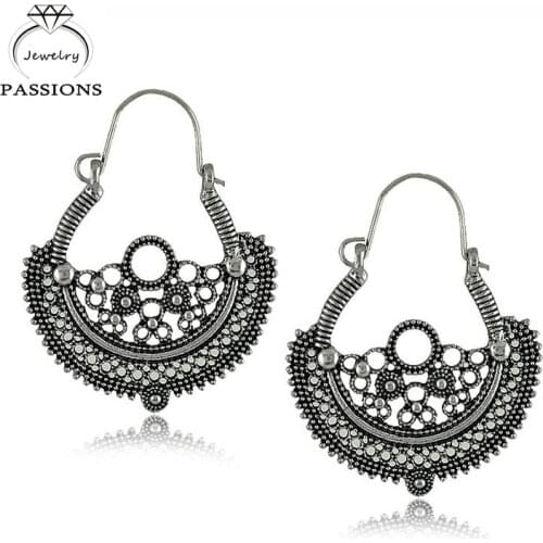 Hot Sale Vintage Exquisite Hollow Out Flower Antique Silver Color Drop Earrings Simple Hanging Earings Maxi Women Jewelry Gift