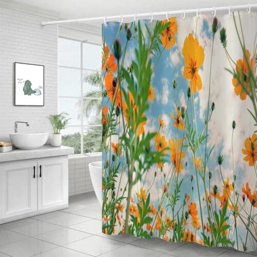 Oil Painting Flowers Waterproof Shower Curtains Bathroom Curtain Anti-peeping Bath Blackout Screen Door with Hooks Home Decor