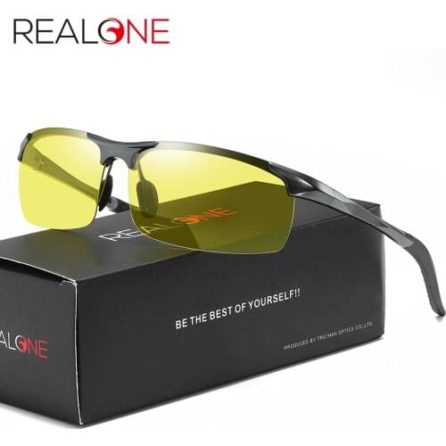 Mens Photochromic Polarized Glasses for Driving Anti Glares Day Night Vision Goggles Yellow To Gray Aluminum Sports Eyewear 5933