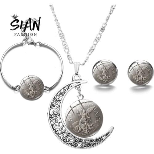 SIAN Archangel St.Michael Protect Me Saint Shield Jewelry Set Amulet Protection Symbol Earrings Bracelet Necklaces Women Gifts