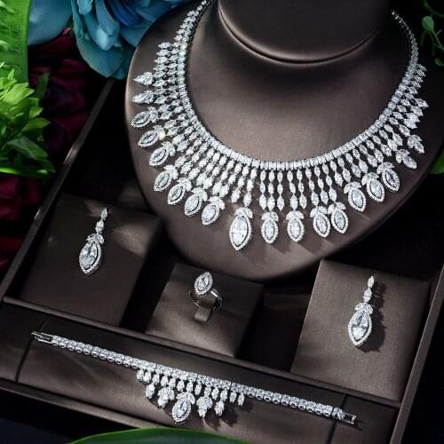 HIBRIDE New Full AAA Cubic Zirconia Big Pendientes Jewelry Set for Women Bridal Wedding Accessories parure bijoux femme N-1151