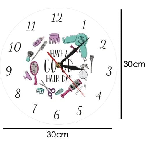 Hair Salon Barber Shop Wall Decor Have A Good Hair Day Modern Wall Clock Hairstylist Beauty Print Dining Room Round Wall Clock