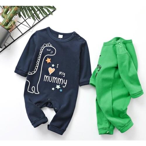 PatPat 2020 New Spring and Autumn Baby I LOVE MY MUMMY Dino asual Animal Dinosaur Print Jumpsuit Baby Clothes