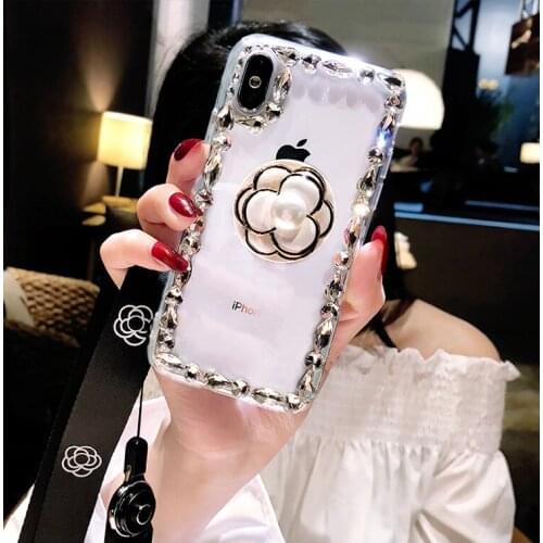 Luxury Capa Bling Flower Airbag Bracket Rhinestone Crystal Clear Soft Case Cover For Huawei Honor8 9 10 20 V10 V20 7X 8X Nova3 4