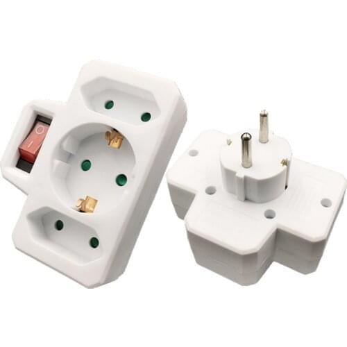 European Type Conversion Plug 1 TO 3 Way EU Standard Power Adapter Socket 16A Travel Plugs with switch