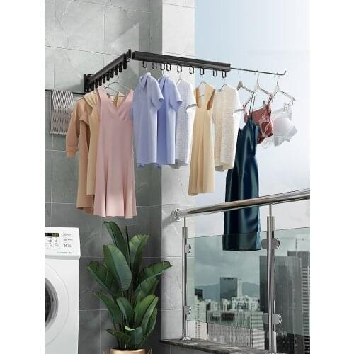GY Foldable Clothes Hanger Wall-Mounted Balcony Household Invisible Stretchable Clothes Airing Rack Indoor Clothing Rod