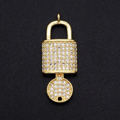 10x26mm CZ Zircon DIY Jewelry Lock and Key Charm Connectors Wholesale Custom Orders Welcome Bracelet Making Connector