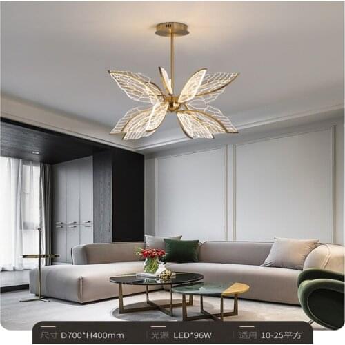 Modern Butterfly Living Room LED Pendant Lamp Nordic Simple Bedroom Kitchen Creative Golden Transparent Acrylic Wing Chandelier