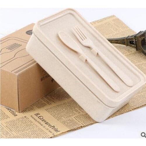 Tableware double deck with spoon and fork lunchbox square childrens lunchbox