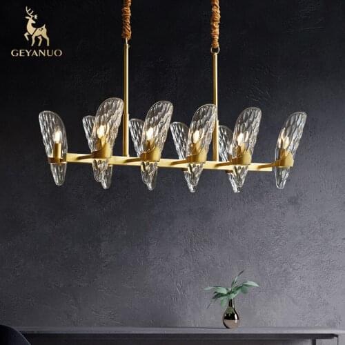 Light luxury post-modern dining room living room chandelier household simple crystal all copper lamp
