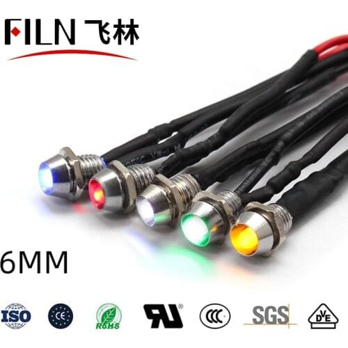 FILN 6mm concave head waterproof Metal 12v 24v led pilot lamp equipment led indicator light