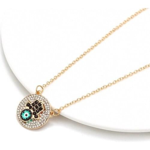 U-Magical Textured Enamel Geometric Palm Demon Eye Pendant Necklace for Women Shining Metal Chain Wedding Necklace Jewellery