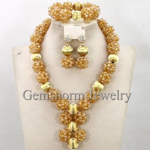Splendid Gold African Beads Bridal Necklace Set Wedding Gift Costume Necklace Set Wholesale Beads Free Shipping WB384
