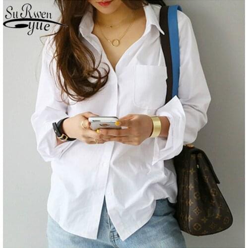 Casual White Turn-down Collar OL Style Women Loose Blouses Women Shirts and Blouse 2019 Feminine Office Top Long Sleeve 3496 50
