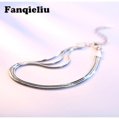 Fanqieliu 3pcs Snake Chain Silver Bracelets For Women Adjustable Real 925 Sterling Silver Bracelet Women FQL20F229