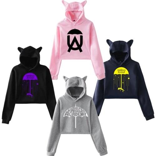 The Umbrella Academy Hoodies Women Cat Crop Top Female Anime Sweatshirt Trend Japan Cat Ear Oversized Streetwear