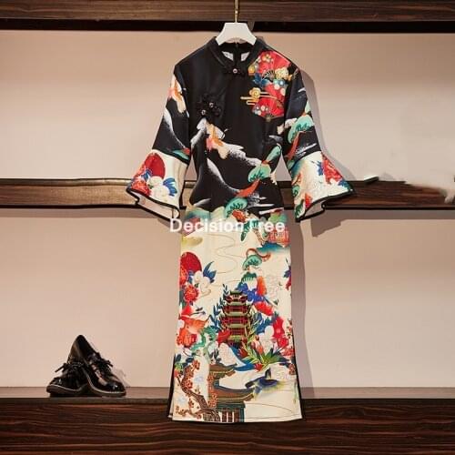 2021 cheongsam vintage chinese dress women satin gothic style qipao party year clothes harajuku vestido cheongsam dress qipao