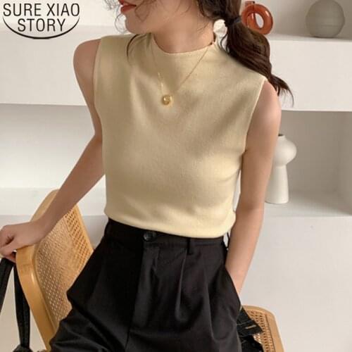 Vest Knitted Shirt Tanks Tops Casaul Summer Tank Turtleneck Female Sleveless Shirt Women Camisole Blouse Slim Blusas Mujer 13122