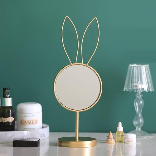Golden Rabbit Ears Mirrors Nordic Makeup Decoration Bathroom Dressing Desktop Beauty Cosmetic Jewelry Tray with Hooks Mirror