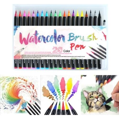 20PCS Colors Art Marker Watercolor Brush Pens for School Supplies Stationery Drawing Coloring Books Manga Calligraphy