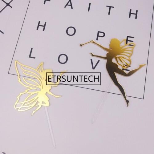 200pcs Fairy Angle Acrylic Cake Topper Gold Girls Wedding Cupcake Topper for Birthday Party Cake Decorations