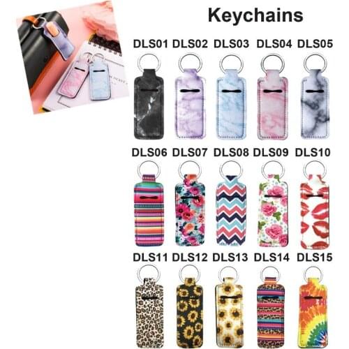 200pcs/lot New Styles Neoprene Chapstick Keychain Lipstick Holder The Best Gift for Birthday Christmas Valentines Day 15 Styles