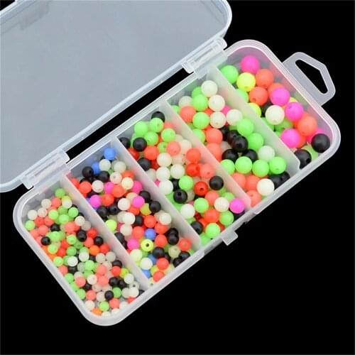 375pcs Mixed Color Fishing Beads 375pcs/set Assorted Hard Plastic Round Floating Fishing Beads Diameter 4/5mm/6mm/7mm/8mm