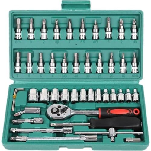 46Pcs/Set Mechanics Car Hand Tool Set Carbon Steel Combination Set Wrench Socket Spanner Screwdriver For Auto Repair Toolbox