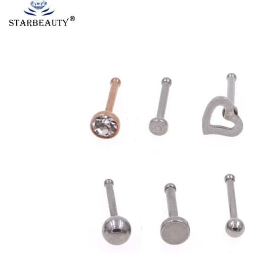 6 Style Choice Nose Stud Surgical Steel Rhinestone Round Nose Ring Bone Stud Body Piercing Jewelry Small bone Nose stud Ring