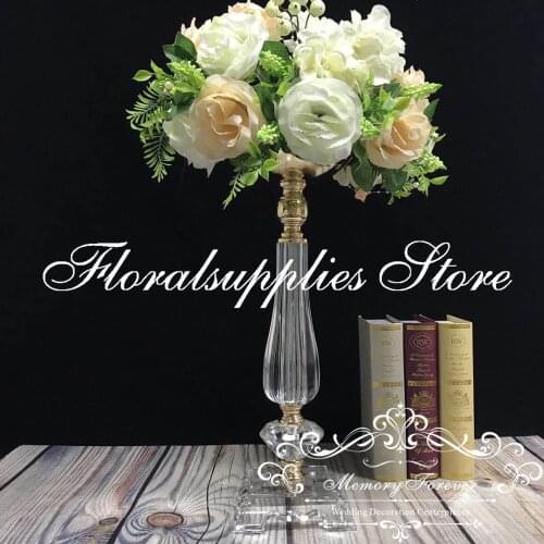 44CM Tall acrylic flower stand wedding crystal centerpiece candle holder gold silver display rack