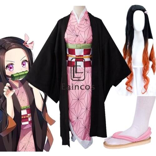 Anime Demon Slayer Kimetsu no Yaiba Kamado Nezuko Kimono Uniform Cosplay Halloween Party Costume