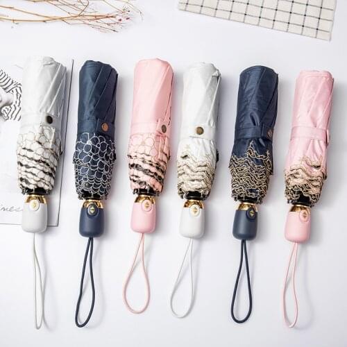 Automatic Three-Fold Umbrella Sunny Rain Dual-Use Shade Women Umbrella Mini Portable Umbrella Windproof Strong Umbrella