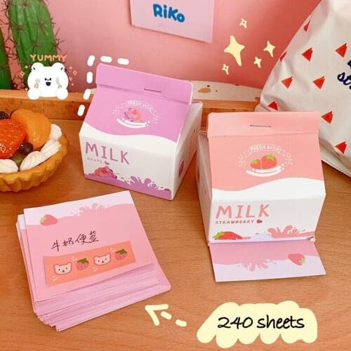 Korean Creative Kawaii Milk Strawberry N times Memo Note Pad Message Paper Stationery Marker Tab Notepads for School Office