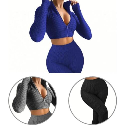 Quick-drying Comfy Crop Top Skinny Textured Sport Outfits Sportswear Sweat Suit High Waist for Sports