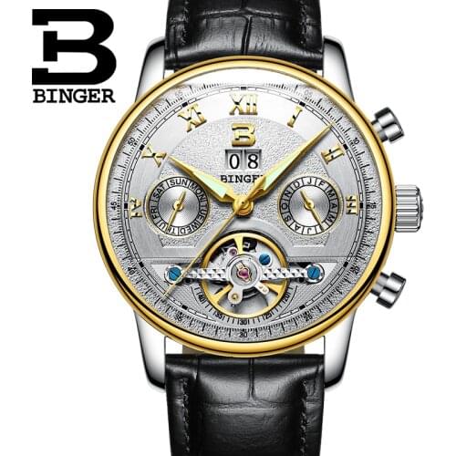 Relojes hombre BINGER Mens Watches Top Brand Luxury Automatic Mechanical Business Clock Gold Watch Men Reloj Mecanico de Hombres