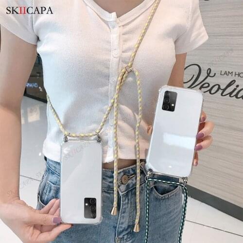 Crossbody Lanyard Phone Case For Samsung Galaxy A22 5G M62 F62 S21 FE Ultra A32 A12 A72 A42 Airbag Shockproof Transparent Cover