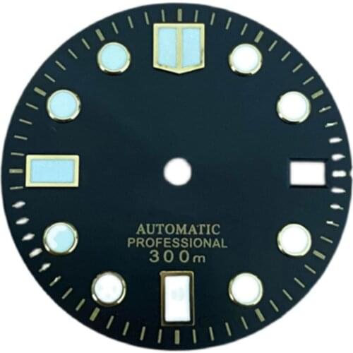 Watch Dial 28.5mm 007 Watch Dial Green Luminous Big Gold Nail Sun Pattern Dial for NH35 Movement